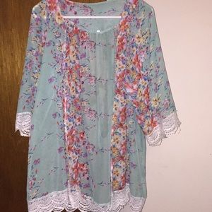 Mint green sheet Floral Cardigan